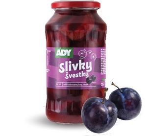 Kompót slivkový vykôstkovaný 720ml, 660g /PP350g/ sklo Ady - rusnice lesné v géli 48% 2kg Valenzi