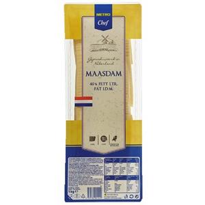 Syr Maasdam plátky 1kg METRO Chef - yr tehla Goldy gastro rastlinný 45% / VÁHA cca 3kg / Family