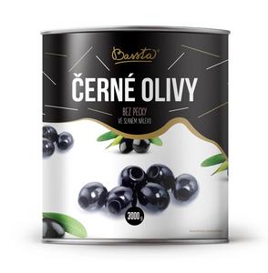 Olivy čierne bez kôstky 3000g /PP 1450g/ plech Bassta - horky sterilizované 7-9cm 3,5kg /PP 1800g/ sklo Znojmia-Orkla